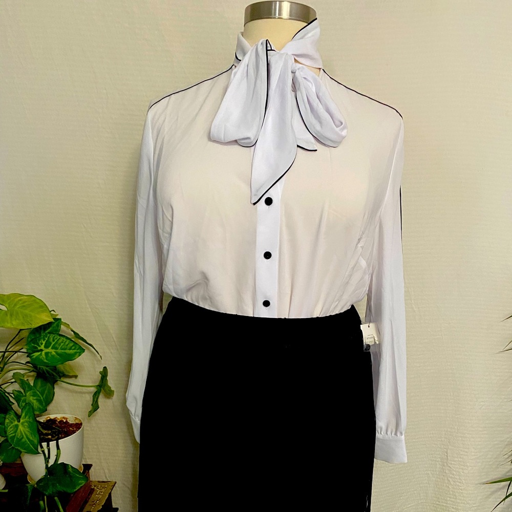 White Blouse W/Black Piping